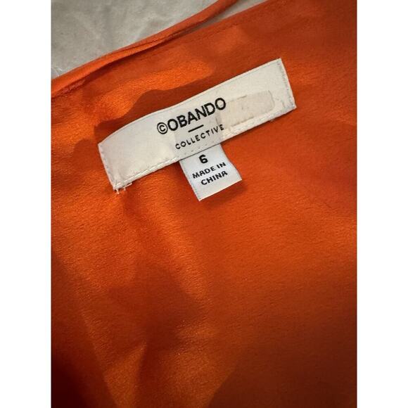 RTR Obando Collective Sz 6 Orange Skinny Strap Sleeveless Halter Satin Tank Top - Picture 2 of 5